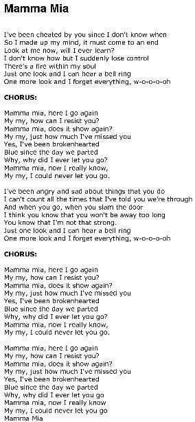 mamma mia song lyrics